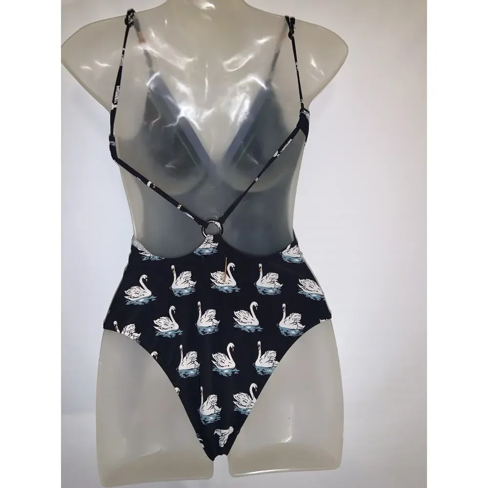 Stella McCartney Black Swan One Piece Swimsuit Women’s Small Beach Resortwear - Picture 2 of 5
